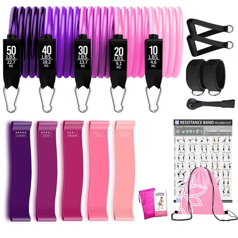 360 lbs Resistance Band Set for Fitness Training - Elastic Tubes and Yoga Bands for Home Gym Workouts