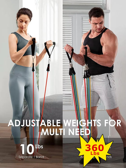 360 lbs Resistance Band Set for Fitness Training - Elastic Tubes and Yoga Bands for Home Gym Workouts