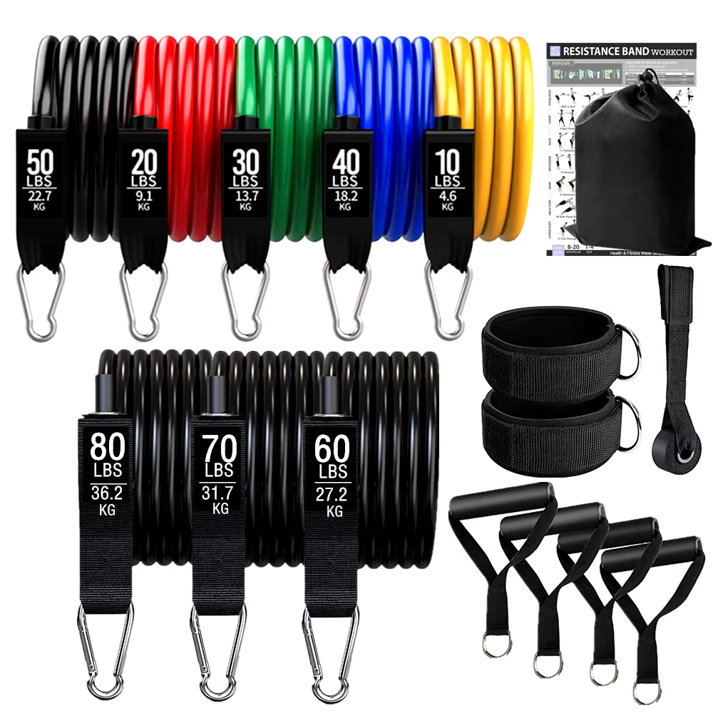360 lbs Resistance Band Set for Fitness Training - Elastic Tubes and Yoga Bands for Home Gym Workouts