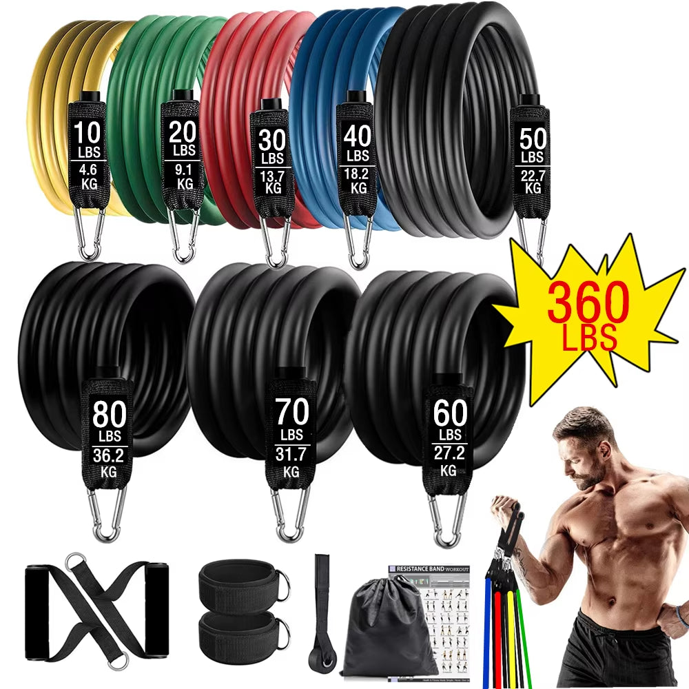 360 lbs Resistance Band Set for Fitness Training - Elastic Tubes and Yoga Bands for Home Gym Workouts